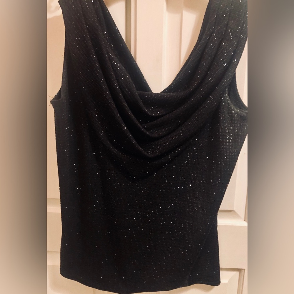 Onyx Nite ~Glistening Black, Sleeveless, Drape Neckline, Evening Top ~ Extra Sm.